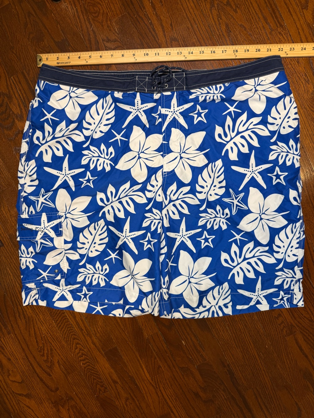 Chaps Blue Swim Shorts with White Tropical Print -2XLT